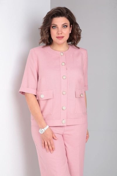 Розовый летний костюм из льняной ткани с брючным палаццо Lady Secret 2891 фламинго - фото 3