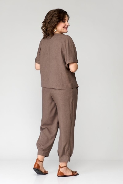Льняной брючный костюм с укороченным жакетом и шароварами Michel chic 1337 коричневый - фото 6