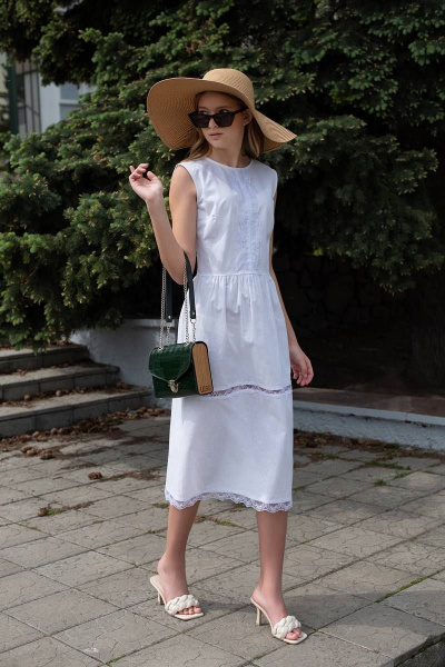 Белый летний сарафан с кружевом до колена Tanya Arzhanova ТА494 - фото 1