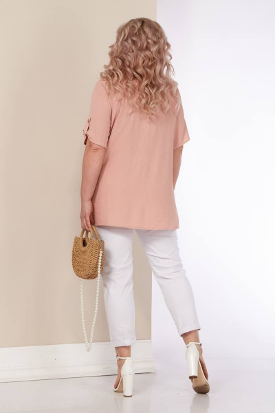 Блуза из струящейся ткани с коротким рукавом и складками Shetti 4053 пудра - фото 7