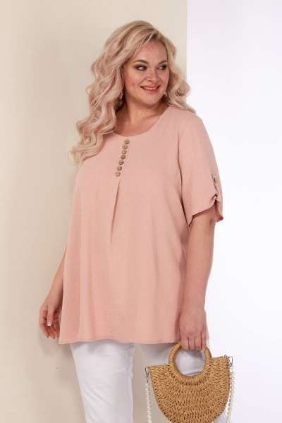 Блуза из струящейся ткани с коротким рукавом и складками Shetti 4053 пудра - фото 5