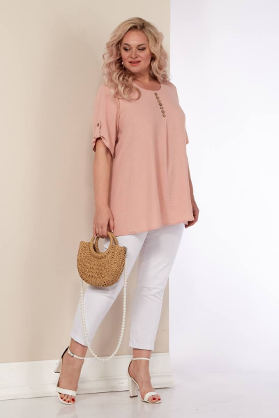 Блуза из струящейся ткани с коротким рукавом и складками Shetti 4053 пудра - фото 2