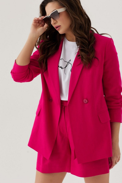 Леновый жакет с лацканами и двубортной застежкой Elady 4246 фуксия - фото 1