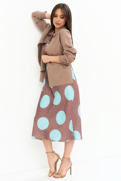 Льняное платье и блуза на каждый день с коротким рукавом Магия моды 2244 какао_голубой - фото 2