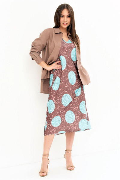 Льняное платье и блуза на каждый день с коротким рукавом Магия моды 2244 какао_голубой - фото 1