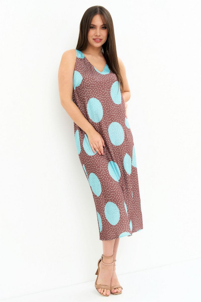 Льняное платье и блуза на каждый день с коротким рукавом Магия моды 2244 какао_голубой - фото 5