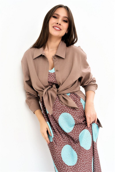 Льняное платье и блуза на каждый день с коротким рукавом Магия моды 2244 какао_голубой - фото 4