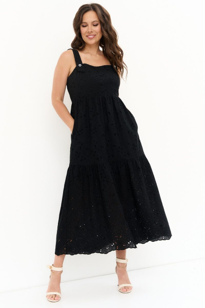 Сетчатый хлопковый сарафан с вышивкой и карманами Магия моды 2275 черный - фото 3