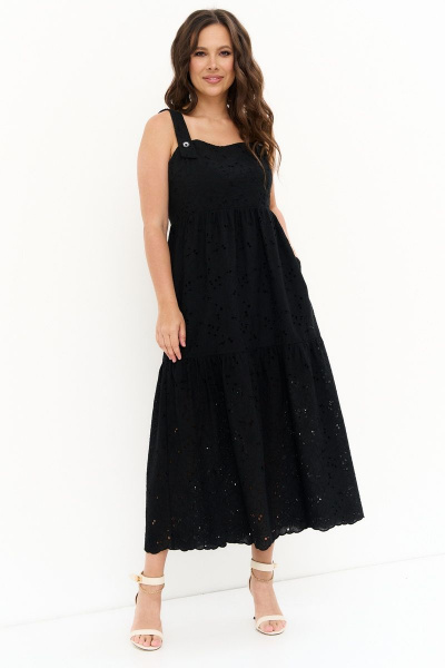 Сетчатый хлопковый сарафан с вышивкой и карманами Магия моды 2275 черный - фото 1