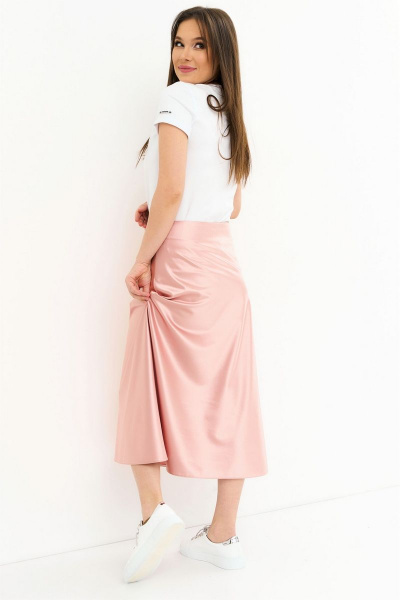 Комплект футболка и юбка хлопковая классическая миди длина Магия моды 2253 розовый - фото 2