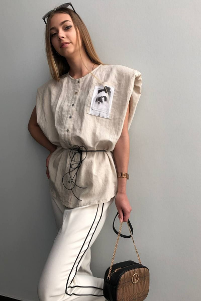 Белые летние брюки полуприлегающего силуэта из вискозы Shymoda 406-3 - фото 2