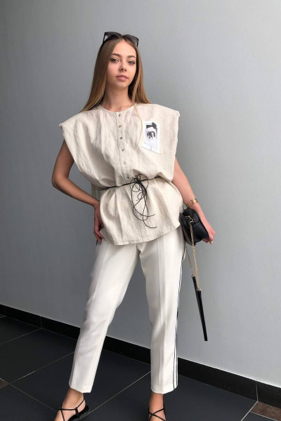 Белые летние брюки полуприлегающего силуэта из вискозы Shymoda 406-3 - фото 1