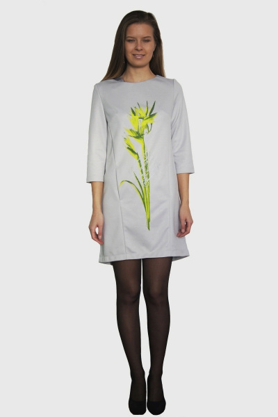 Платье приталенное с разрезом и цветочной печатью Pama Style 844 серый - фото 1