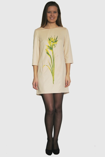 Платье приталенное с разрезом и цветочной печатью Pama Style 844 бежевый - фото 1