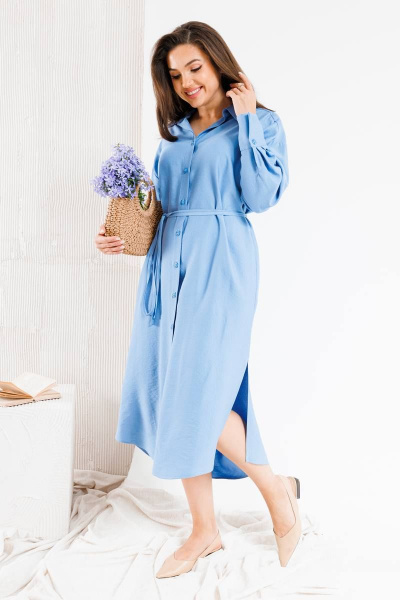 Платье свободного кроя с пуговицами и карманами SandyNa 130128 голубой - фото 2