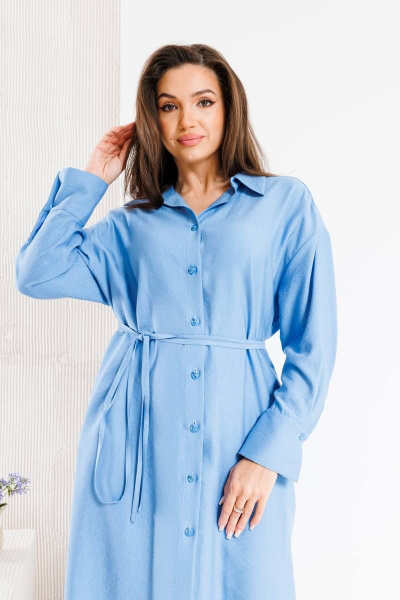 Платье свободного кроя с пуговицами и карманами SandyNa 130128 голубой - фото 5