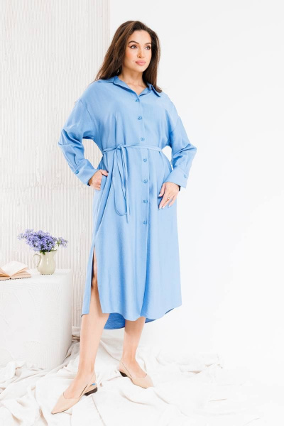 Платье свободного кроя с пуговицами и карманами SandyNa 130128 голубой - фото 3