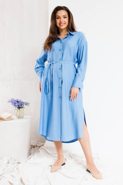 Платье свободного кроя с пуговицами и карманами SandyNa 130128 голубой - фото 1