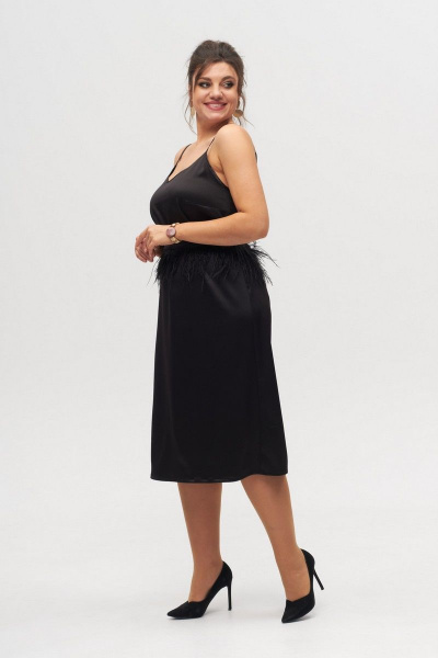 Платье многофункциональное из текстиля с поясом и воланом на низу нарядное Anelli 1327 черный - фото 3