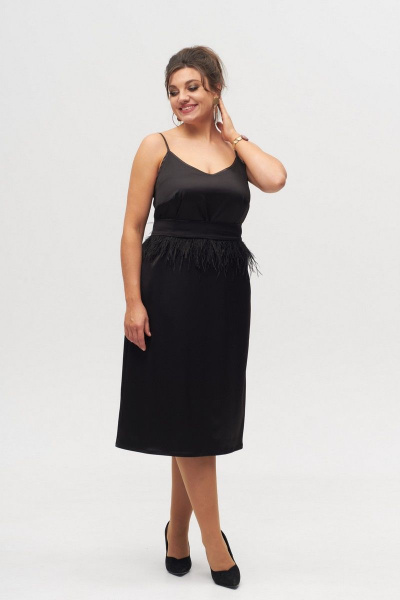 Платье многофункциональное из текстиля с поясом и воланом на низу нарядное Anelli 1327 черный - фото 2