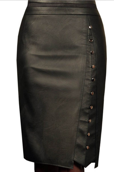 Юбка из экокожи с потайной молнией и шлицей, длина 67 см Klever 382 эко-кожа-черный - фото 2