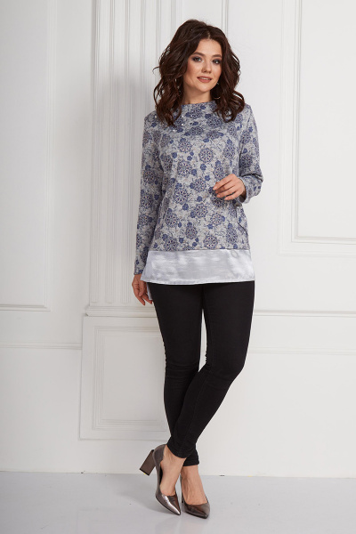 Блуза из трикотажа и атласа с пришивными стразами и разрезами Solomeya Lux 592 - фото 1
