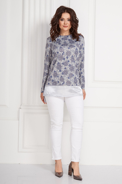 Блуза из трикотажа и атласа с пришивными стразами и разрезами Solomeya Lux 592 - фото 2