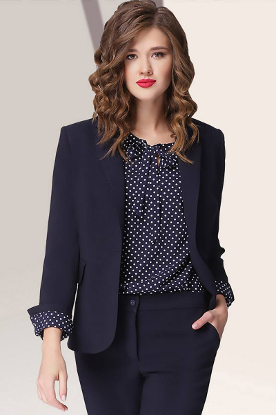 Жакет LeNata 12796 темно-синий-с-синими-манжетами-в-белый-горох - фото 1