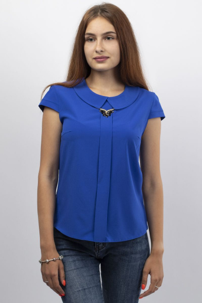 Блуза приталенная с застежкой на пуговицу по спинке VIZAVI 496 василек - фото 2