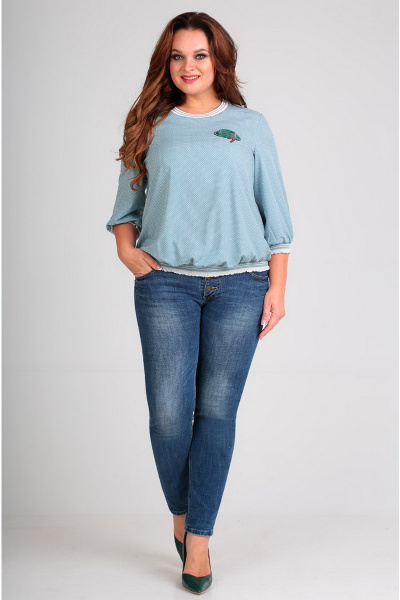 Свободная блуза из текстиля с аппликацией и эластичным поясом Таир-Гранд 62346 мята - фото 1