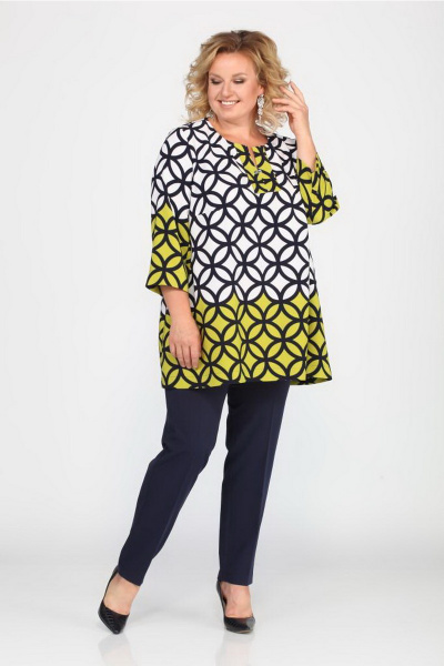 Блуза свободного кроя с V-образным вырезом и стразами в деловом стиле Djerza 077 круги - фото 2