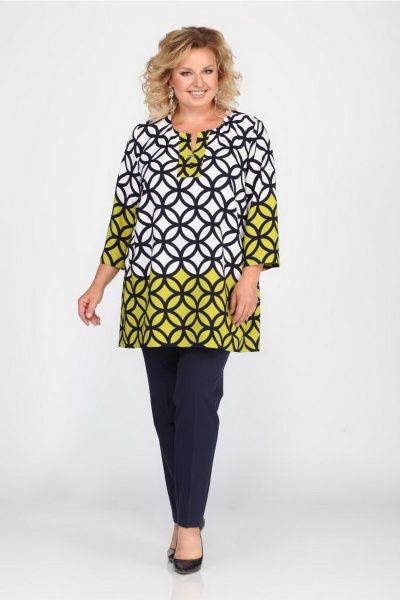 Блуза свободного кроя с V-образным вырезом и стразами в деловом стиле Djerza 077 круги - фото 3