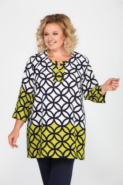 Блуза свободного кроя с V-образным вырезом и стразами в деловом стиле Djerza 077 круги - фото 1