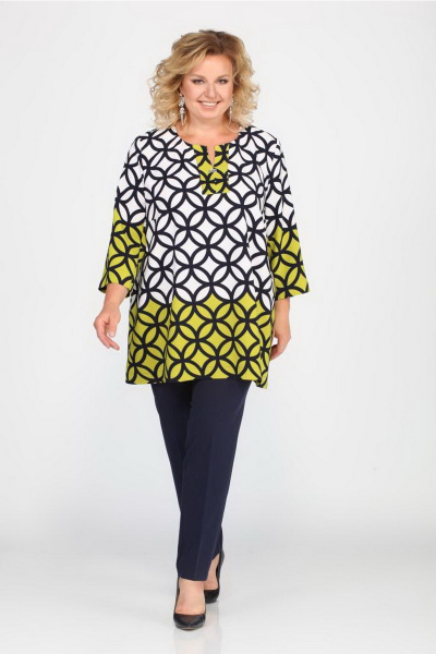 Блуза свободного кроя с V-образным вырезом и стразами в деловом стиле Djerza 077 круги - фото 7