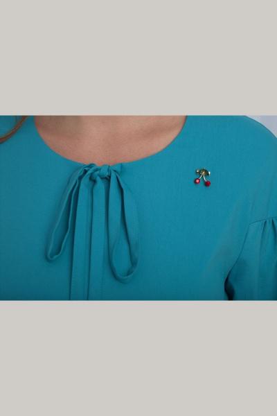 Платье приталенное с объемной юбкой и пышным рукавом Anelli 721 бирюза - фото 4