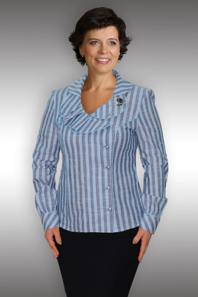 Деловая хлопковая голубая блуза приталенного силуэта Таир-Гранд 6276 голубая-полоска - фото 1