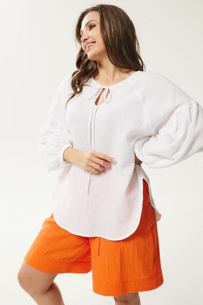 Летний костюм блуза с раздельным низом шорты хлопок Mislana С928 белый+оранжевый - фото 4