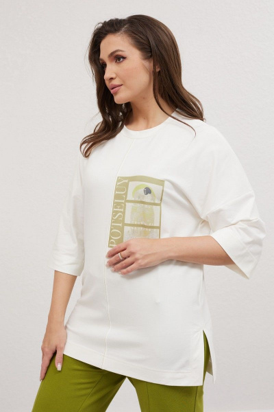 Летний костюм джемпер и брюки свободный крой Mislana С896 белый+зеленый - фото 11