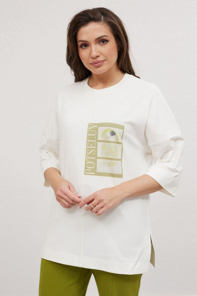 Летний костюм джемпер и брюки свободный крой Mislana С896 белый+зеленый - фото 10