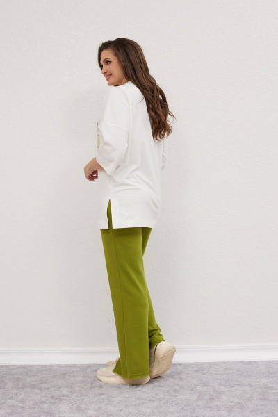 Летний костюм джемпер и брюки свободный крой Mislana С896 белый+зеленый - фото 9