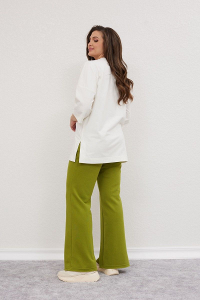 Летний костюм джемпер и брюки свободный крой Mislana С896 белый+зеленый - фото 8