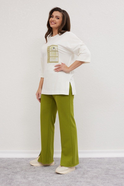 Летний костюм джемпер и брюки свободный крой Mislana С896 белый+зеленый - фото 7