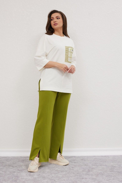 Летний костюм джемпер и брюки свободный крой Mislana С896 белый+зеленый - фото 5