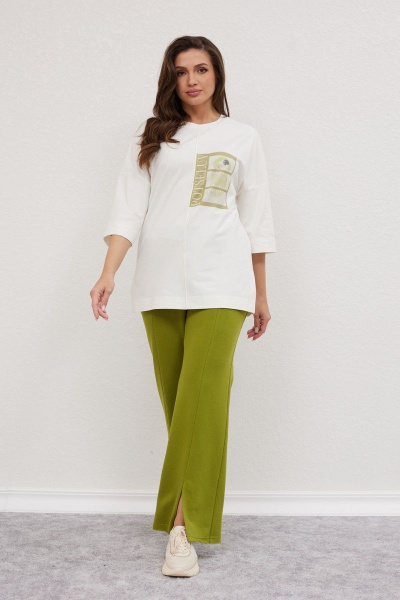 Летний костюм джемпер и брюки свободный крой Mislana С896 белый+зеленый - фото 3