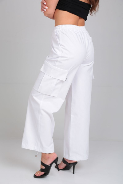 Белые брюки карго на резинке с карманами и складками ALEZA 2007.1 - фото 8