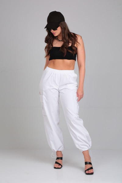 Белые брюки карго на резинке с карманами и складками ALEZA 2007.1 - фото 3