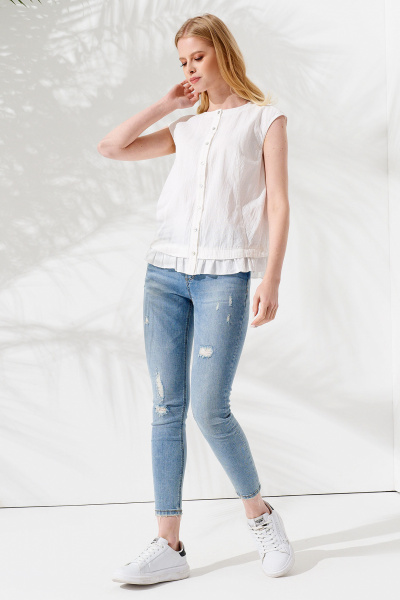 Летняя женская блуза из хлопка с классической застежкой Панда 102840w белый - фото 1