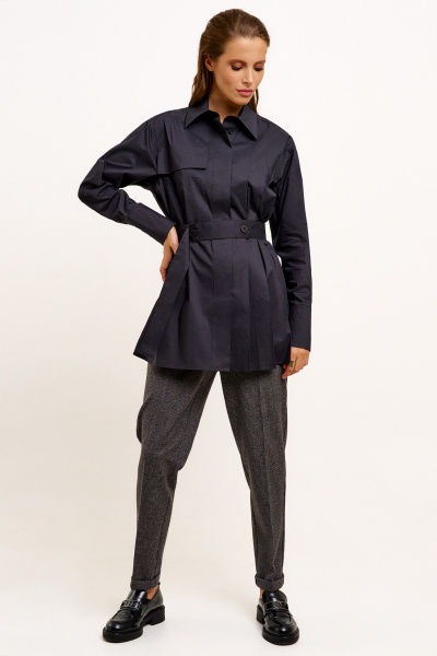 Длинная хлопковая блузка с поясом, стиль на каждый день Панда 106240w черный - фото 1