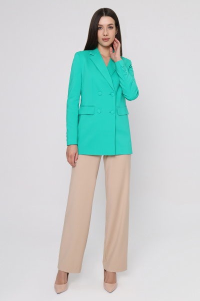 Летний деловой жакет из текстиля из хлопка и хлопковый Панда 74130w зеленый - фото 1