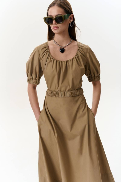 Летнее платье с сборкой, вырезом и поясом-резинкой MilMil 1089S песок - фото 3